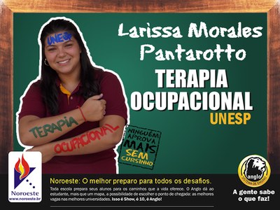Larissa Pantarotto é aprovada no curso de Terapia Ocupacional na USP